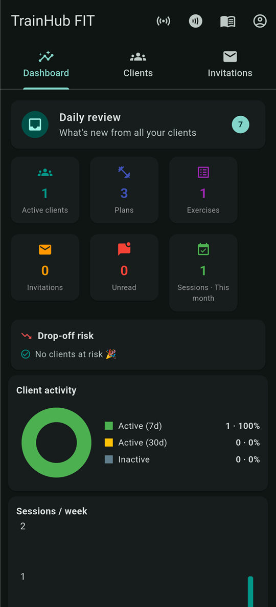 TrainHub — screen 1
