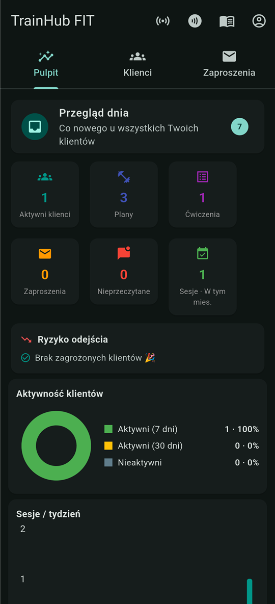 TrainHub — screen 1